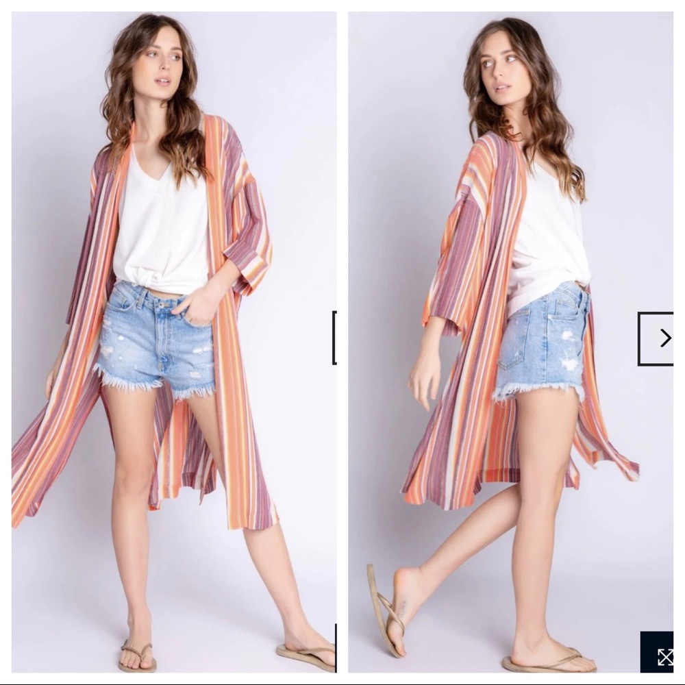 PJ Salvage NWT Metal Slow Jams open Striped Duster cardigan robe Size S/M